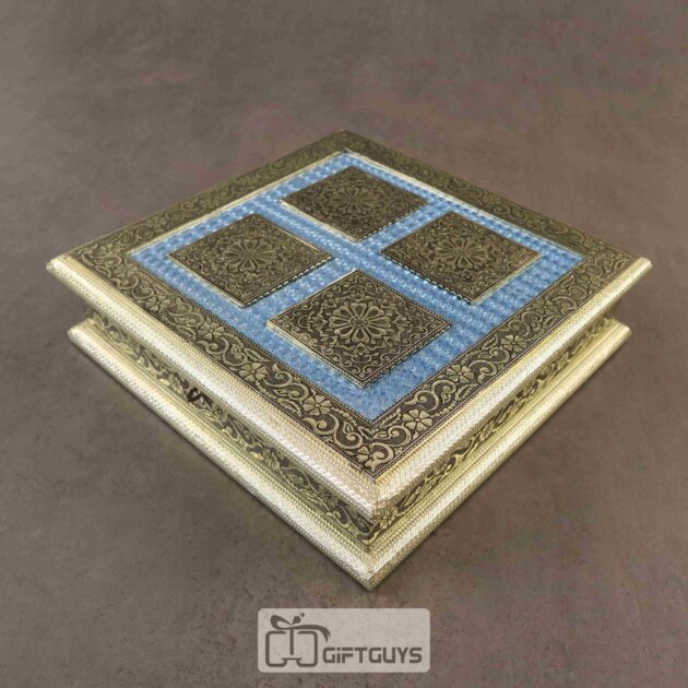 Blue Oxidised Dryfruit Box 4 Compartment