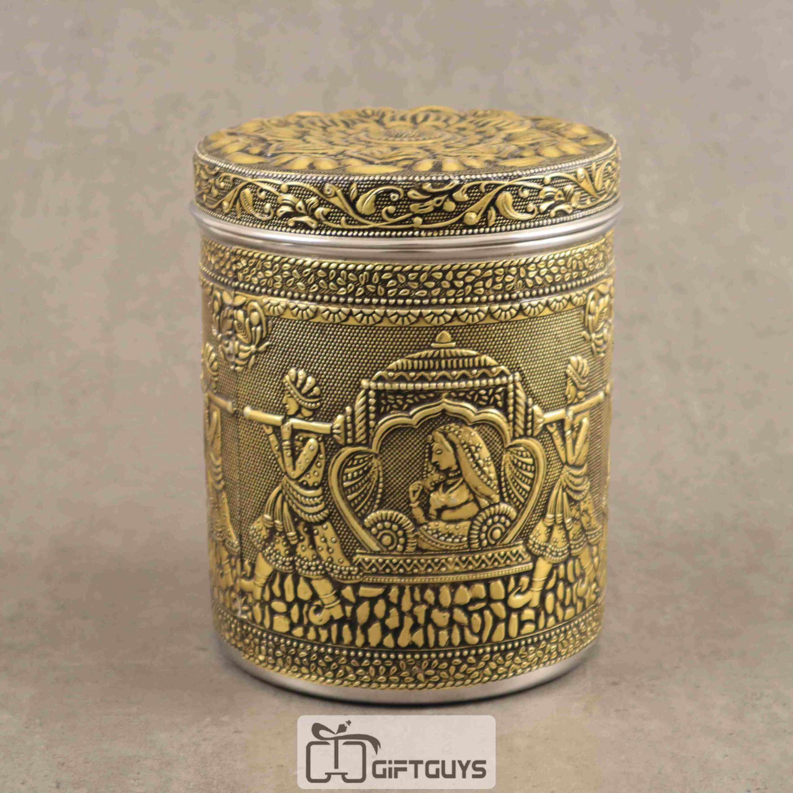 Golden Oxidised Dabba Dolly Design 5.5 inch Diameter