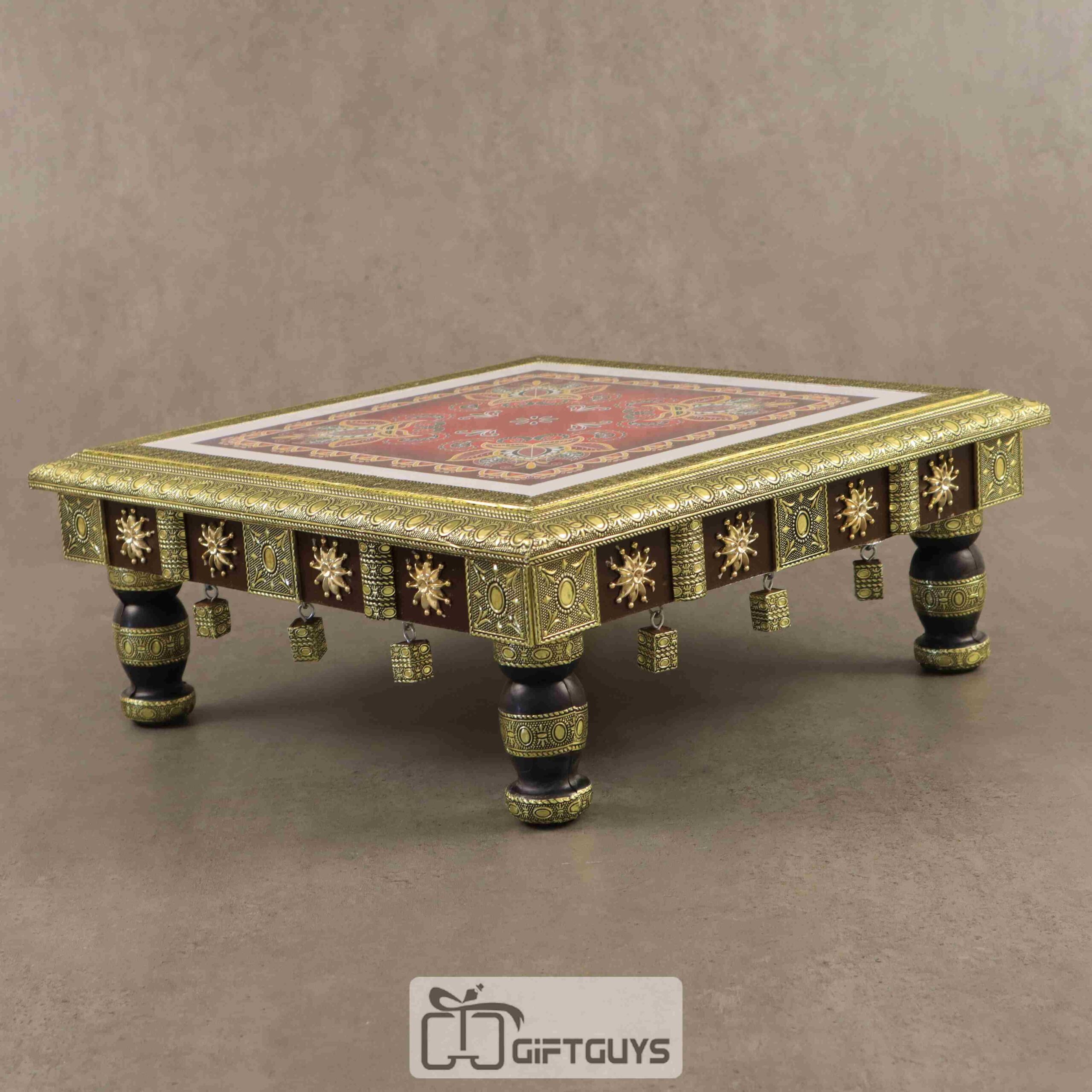 Embossed Wooden Oxidised Pooja Chowki 15x15 Inch | Traditional Handcrafted Mandala Chowki for Home Temple - Image 4