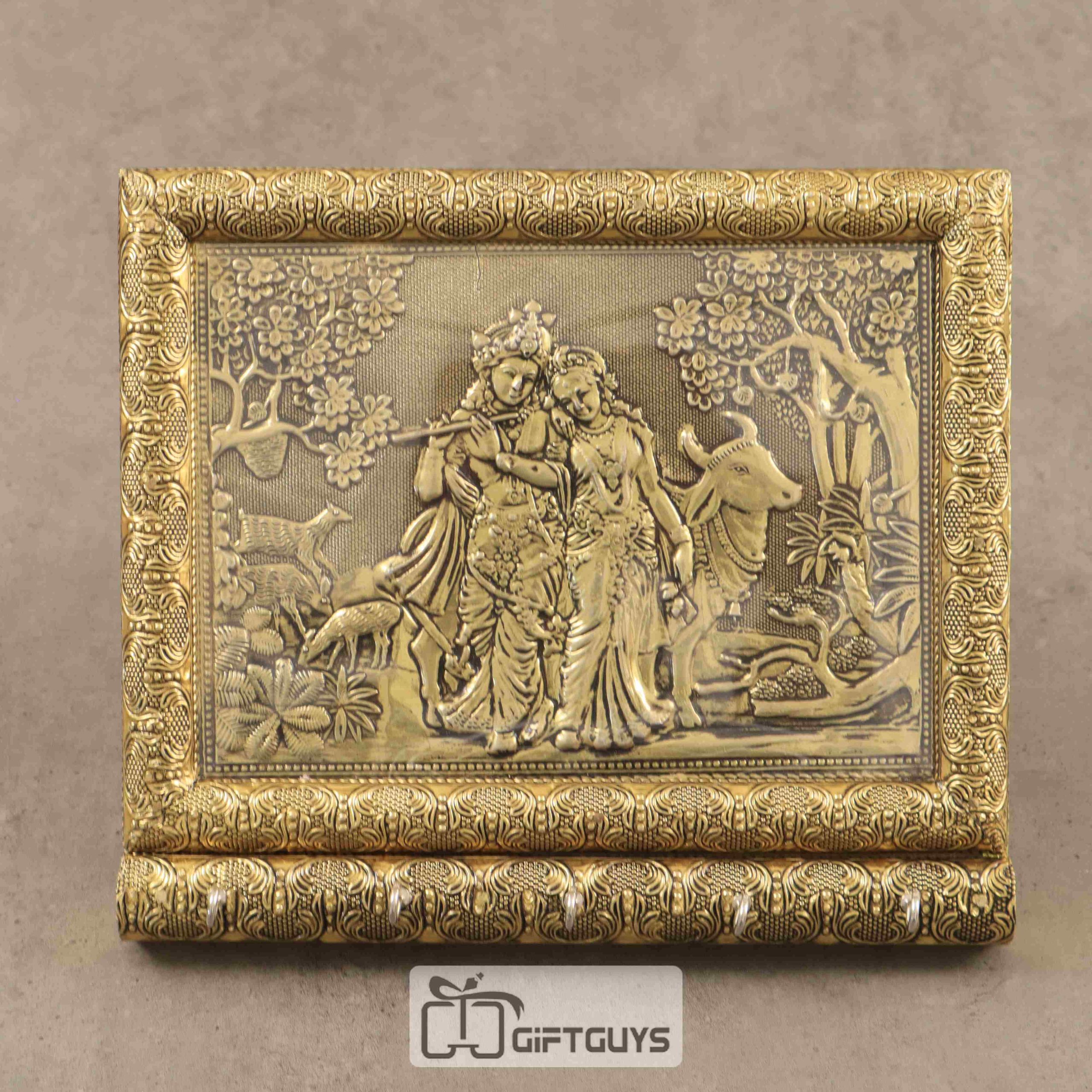 Wooden Oxidised Radhekrishna Designed Key Hanger 9 X 8 inch