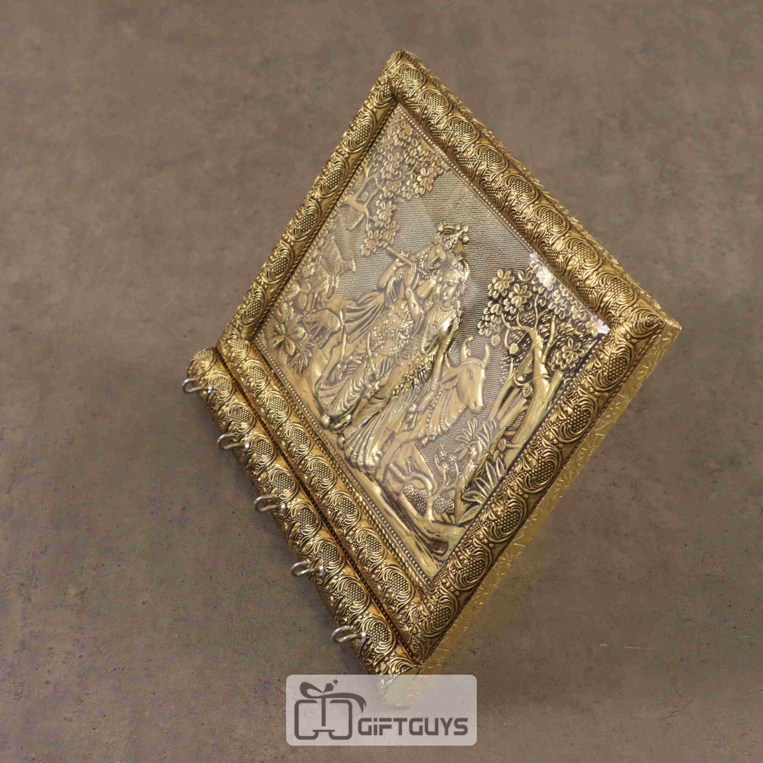 Wooden Oxidised Radhekrishna Designed Key Hanger 9 X 8 inch - Image 2