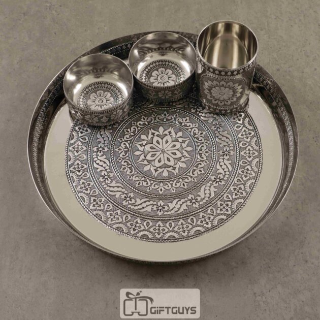 Silver Oxidised Thali Set 11.5 Inch
