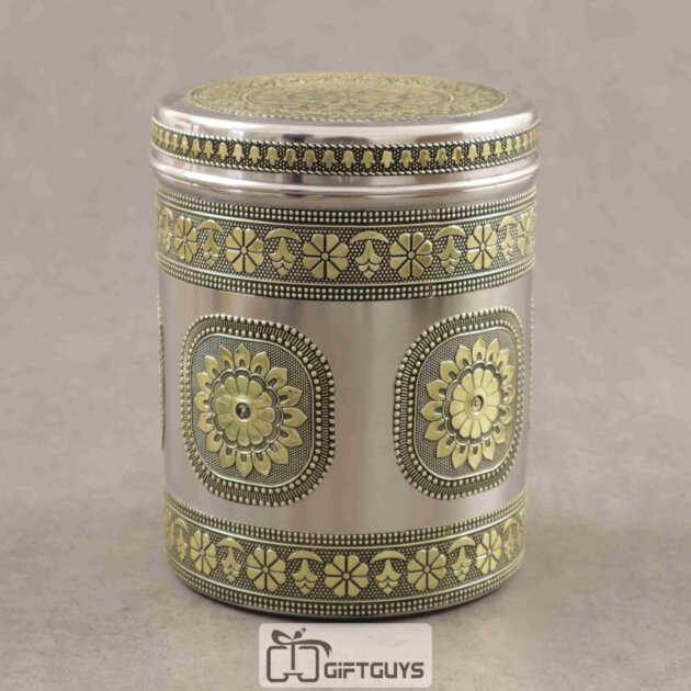 Gold Oxidised Dabba 5.5 Inch Diameter
