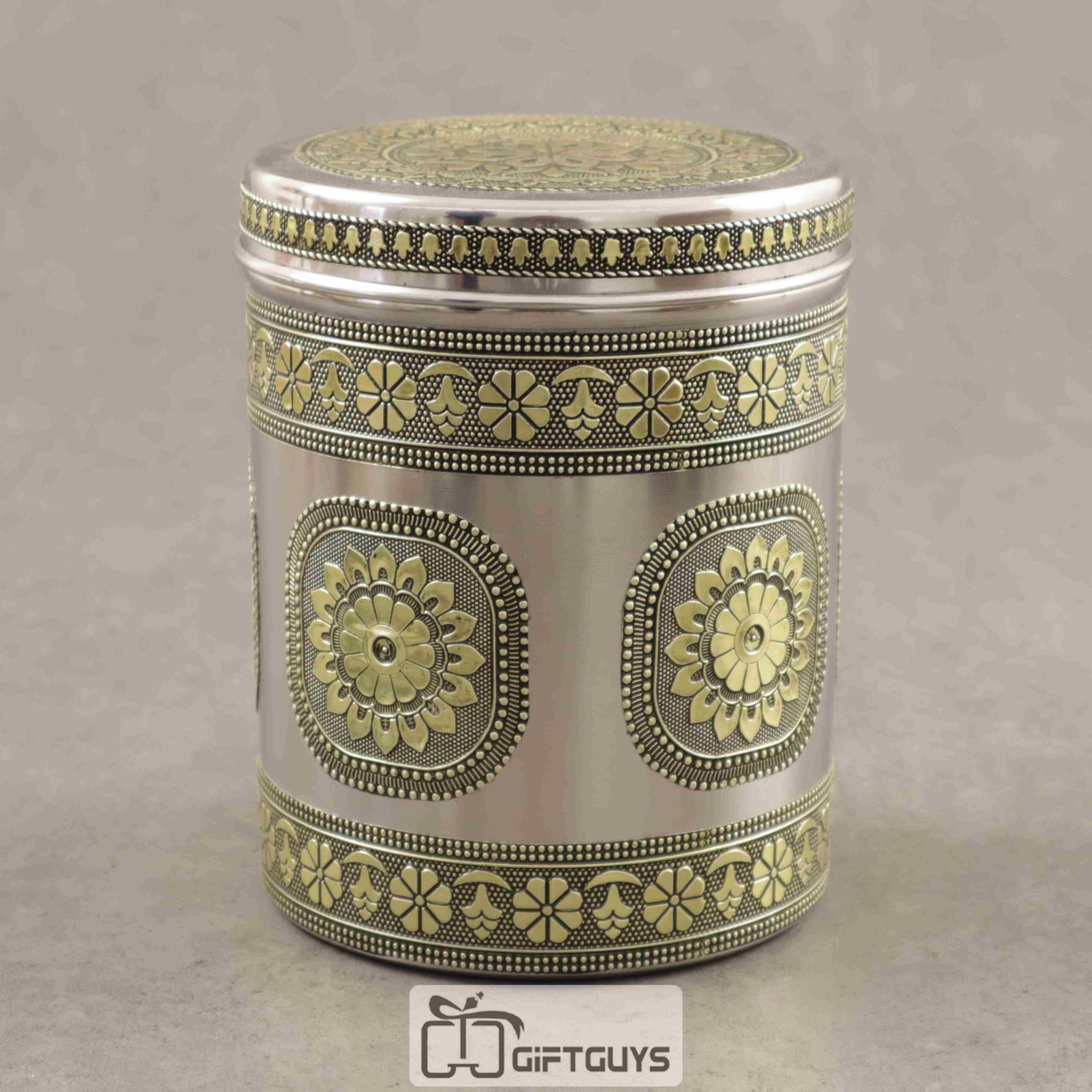 Gold Oxidised Dabba 5.5 Inch Diameter