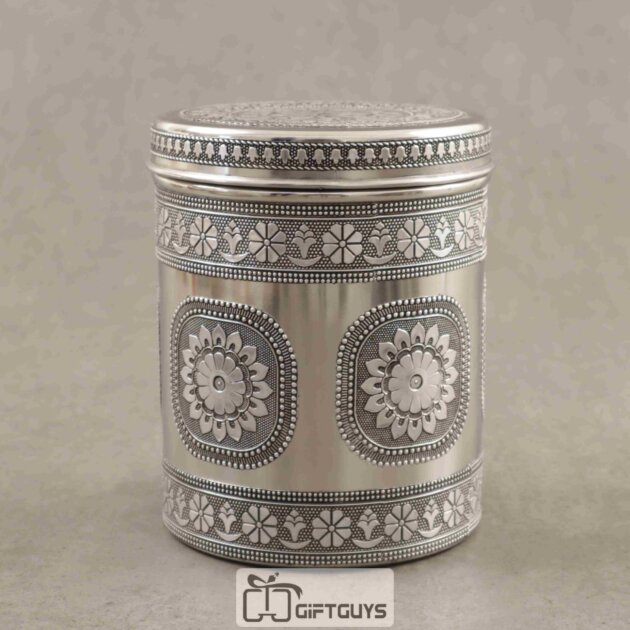 Silver Oxidised Dabba 5.5 Inch Diameter