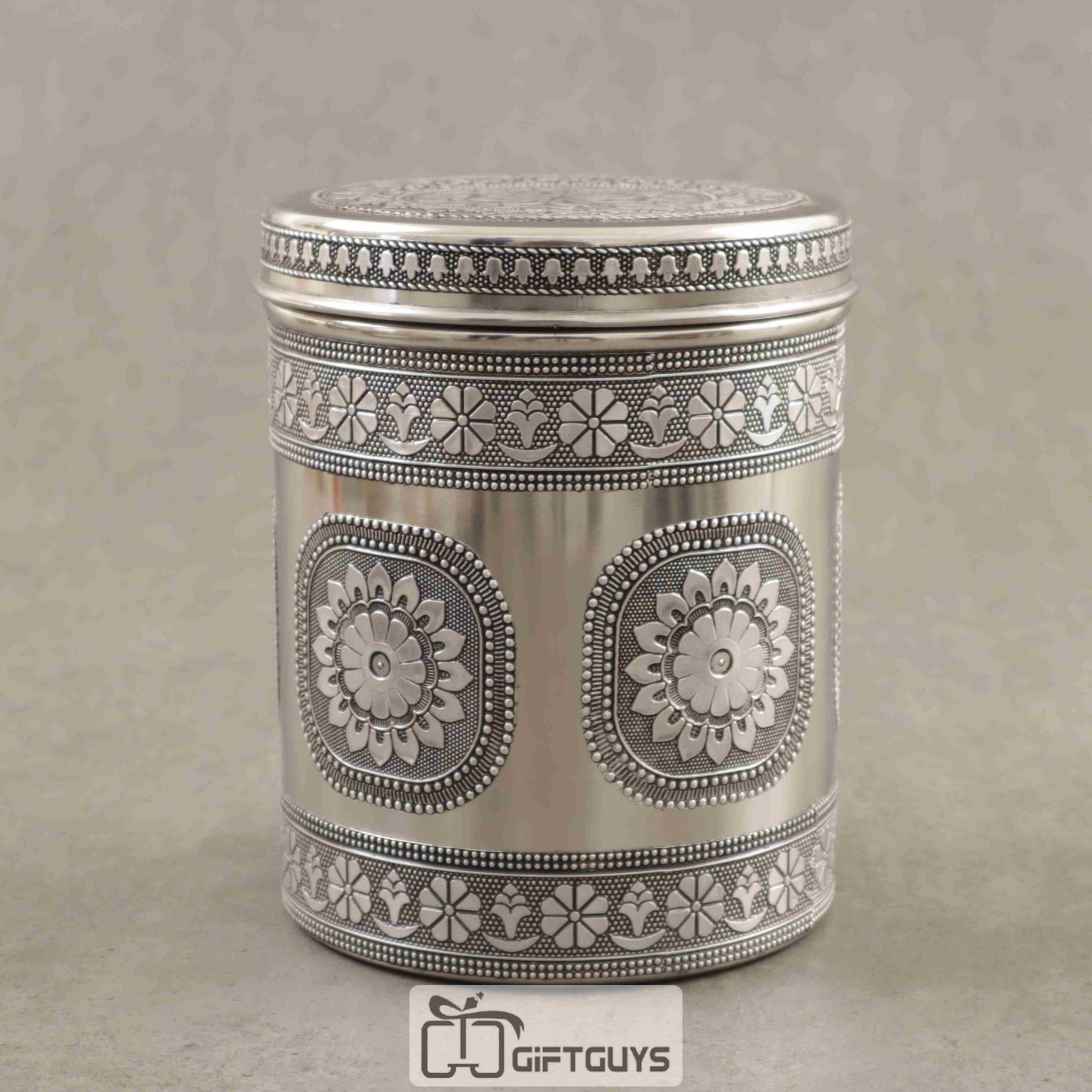 Silver Oxidised Dabba 5.5 Inch Diameter