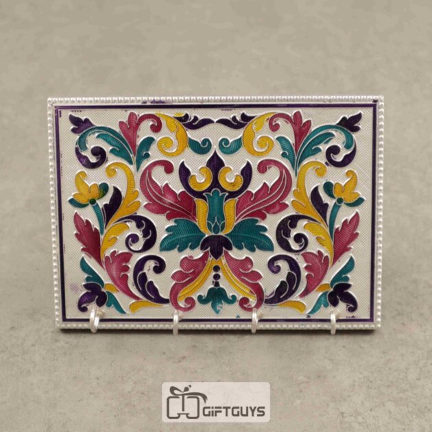 Key Hanger Silver Meenakari Flower Design 7 X 5 Inch