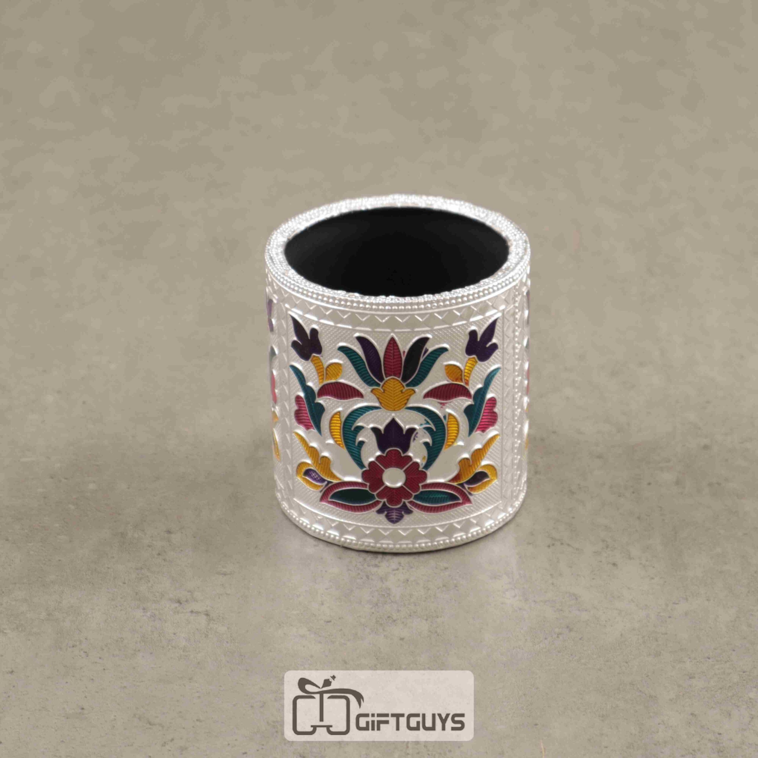 Pen Stand Silver Meenakari Flower Design - Image 2