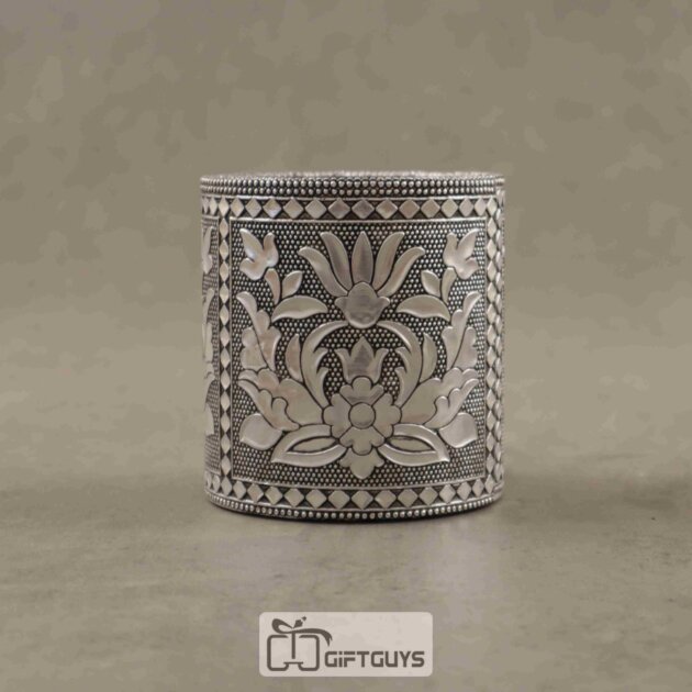 Pen Stand Silver Oxidised Flower Design