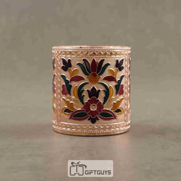 Pen Stand Copper Meenakari Flower Design