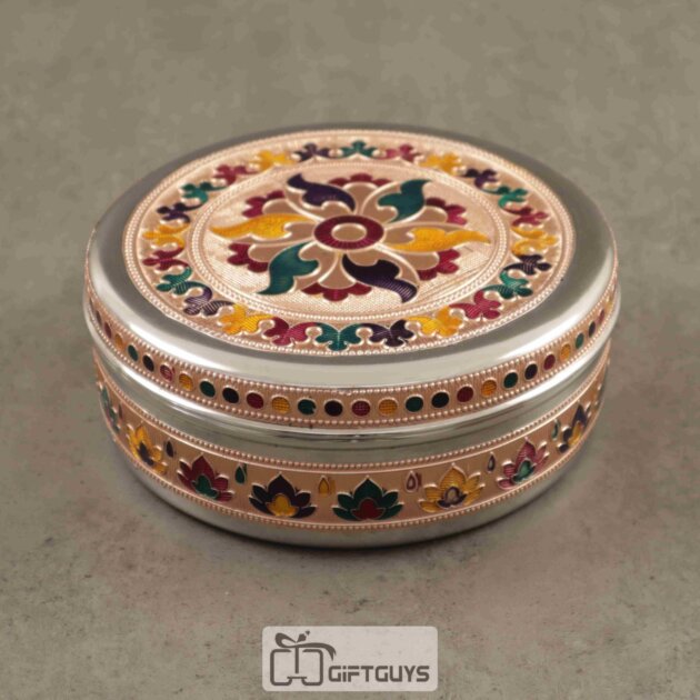 Meenakari Floral Design Steel Box – 6.5 Inch Decorative Gift & Storage Container