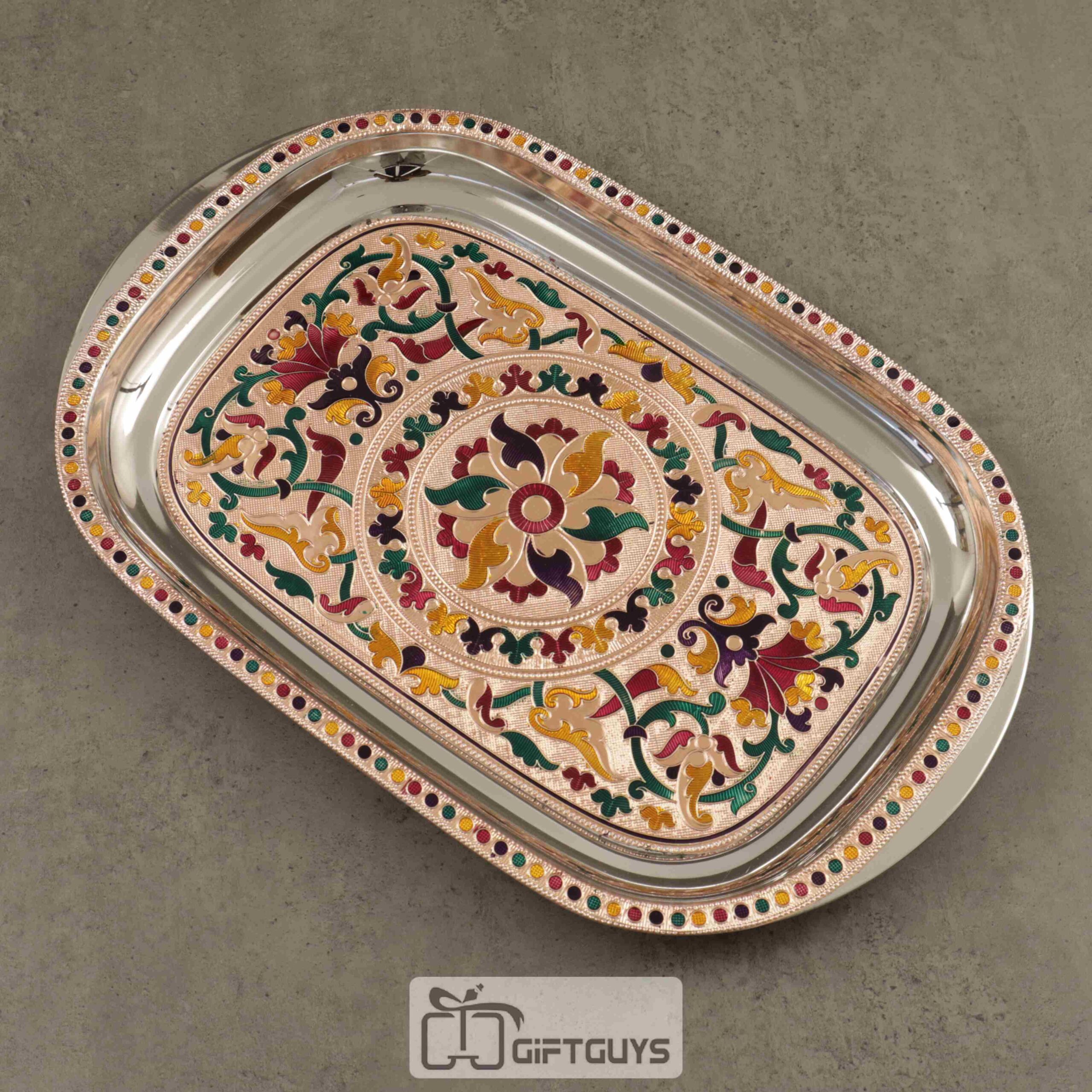 Copper Meenakari Tray 15.5 inch - Image 2