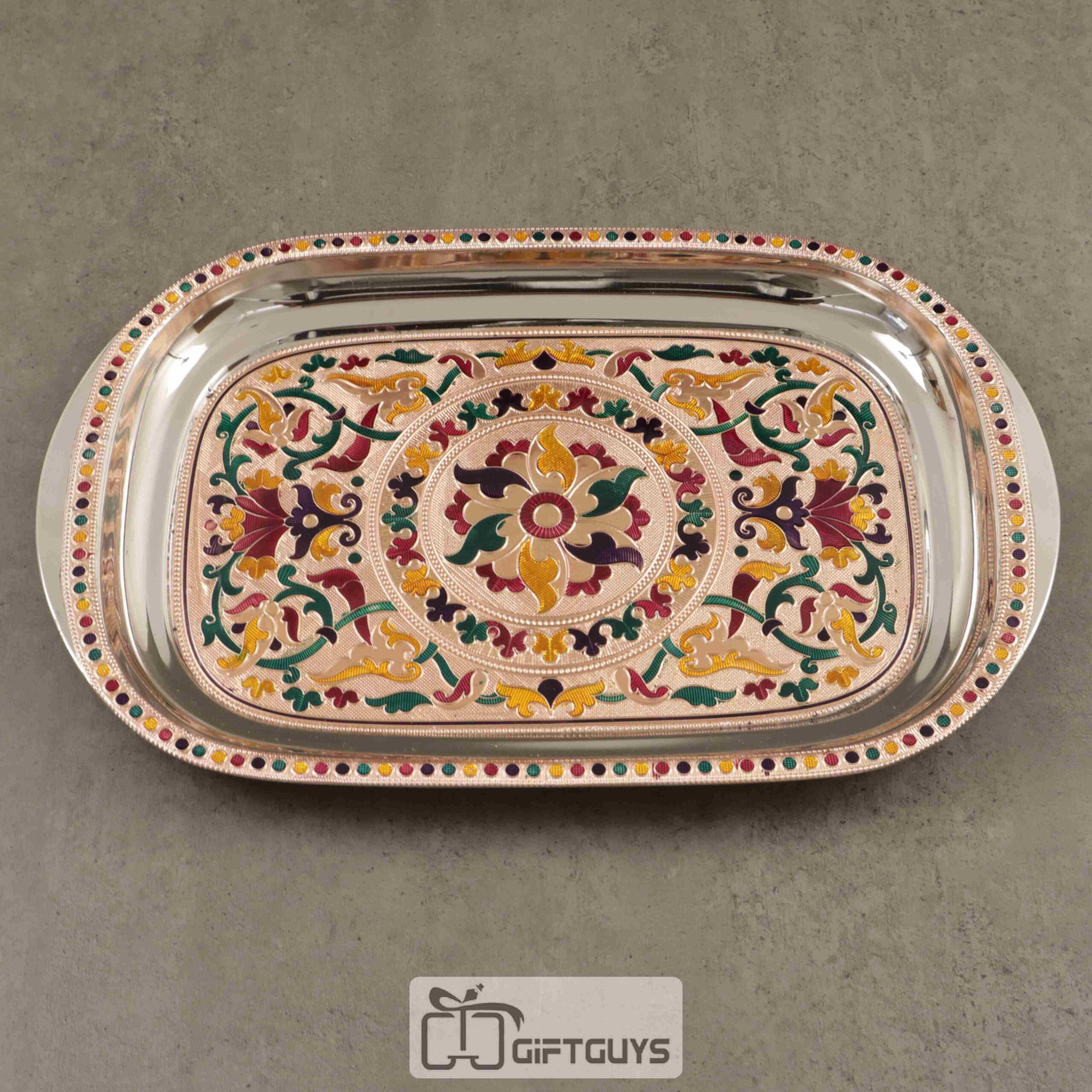 Copper Meenakari Tray 15.5 inch