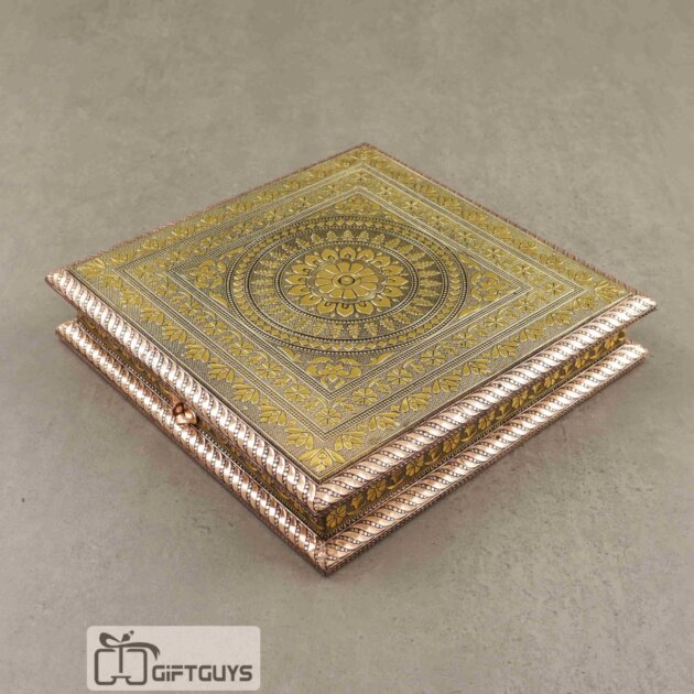 Premium Wooden Oxidised Mandala Designed Dry Fruit Box – Gift Hamper | 10 X 10 Inch