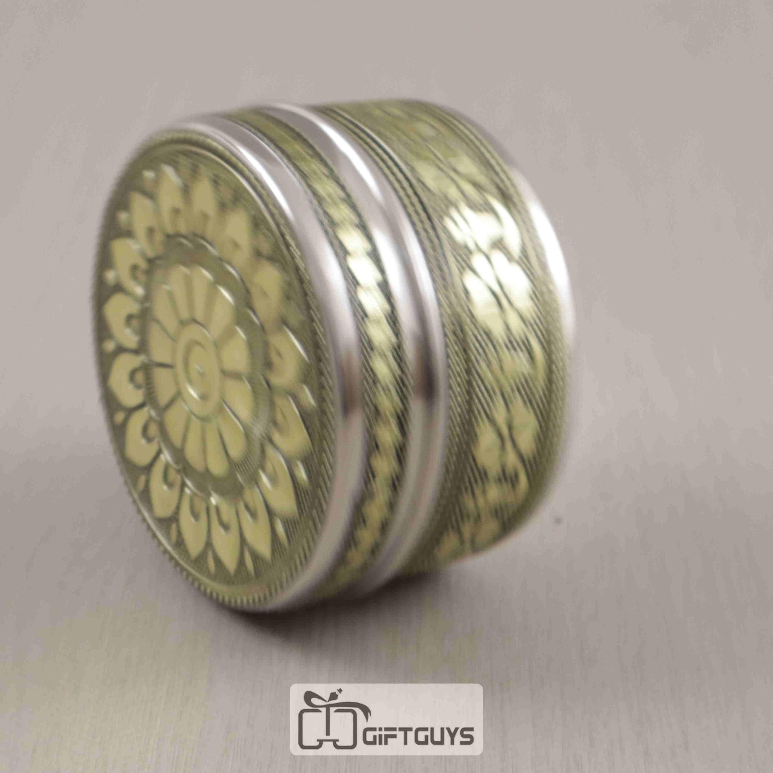 Golden Floral Design Oxidised Stainless Steel Box – Decorative Round Container (4-Inch) - Image 2