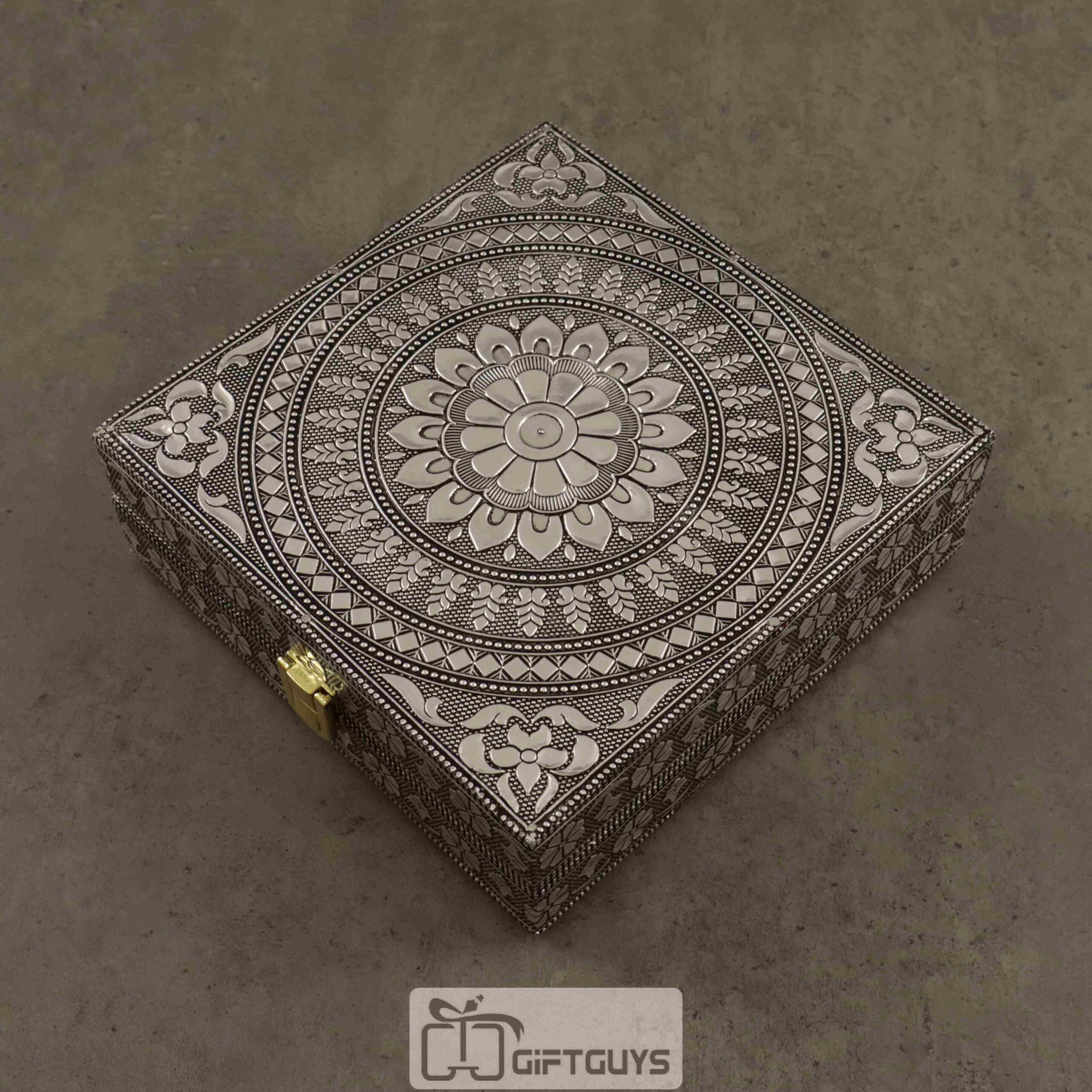 Embossed Oxidised Jewelry Box with Mirror – Antique Square Vanity Box for Women - Image 3