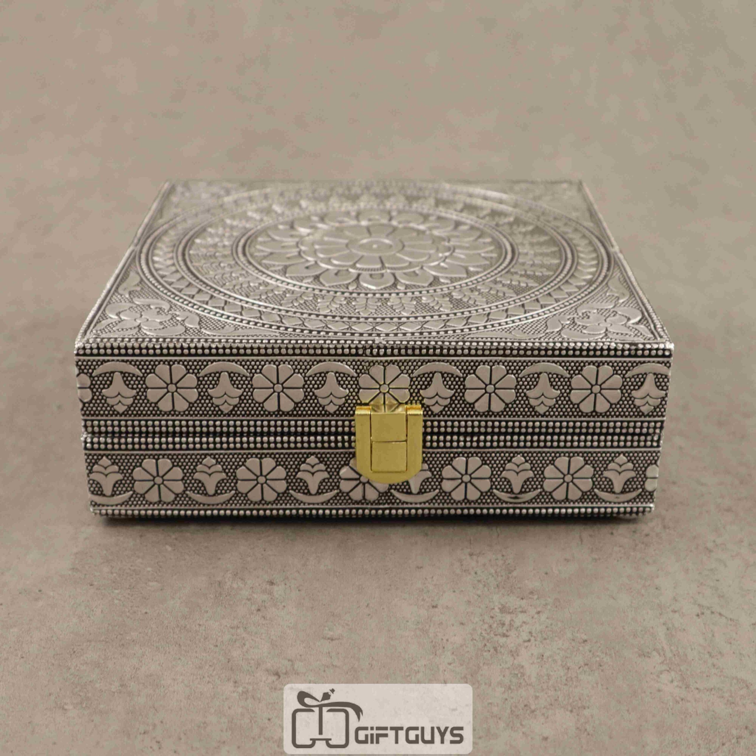 Embossed Oxidised Jewelry Box with Mirror – Antique Square Vanity Box for Women - Image 2