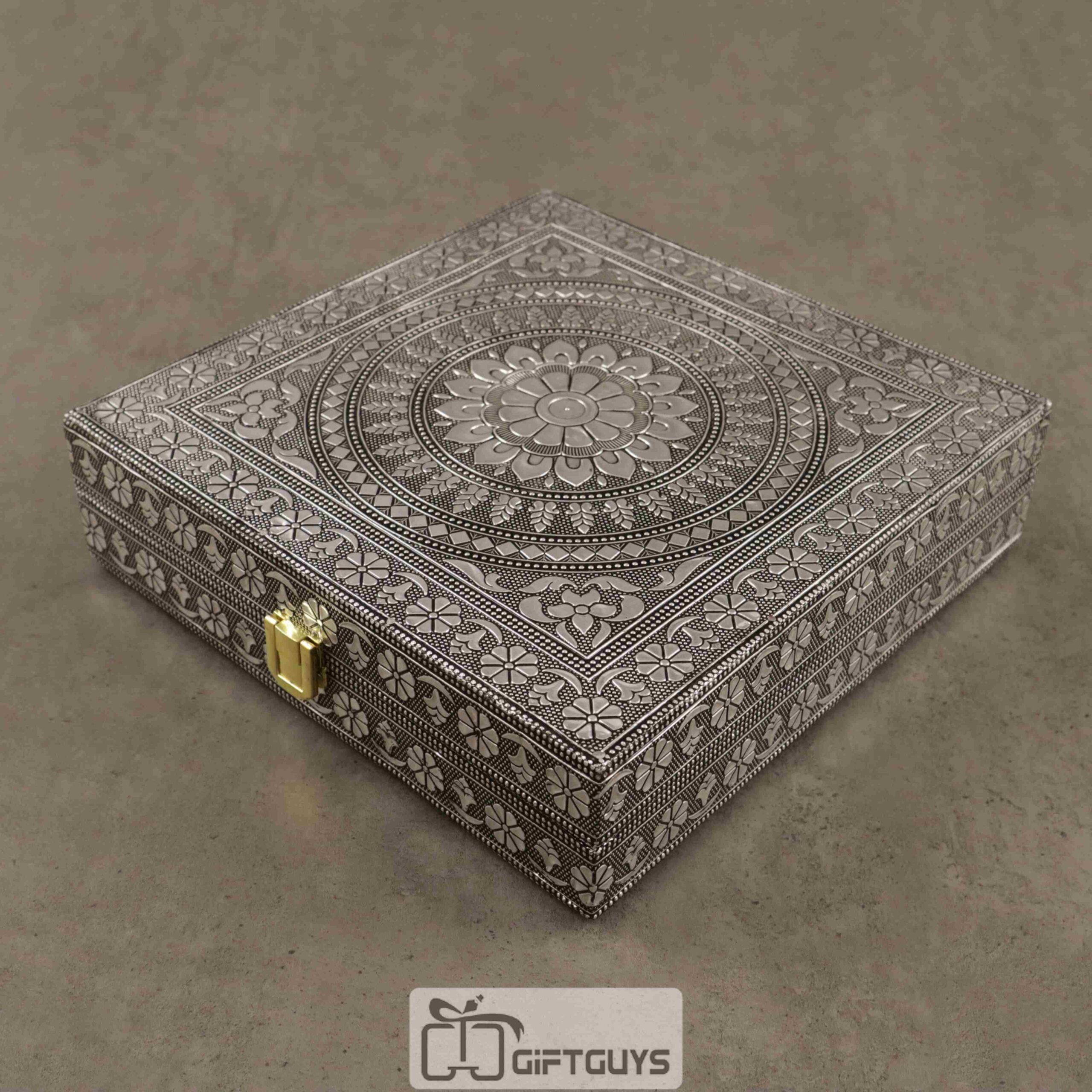Royal Square Jewelry Box – Oxidised Embossed Design - Image 2