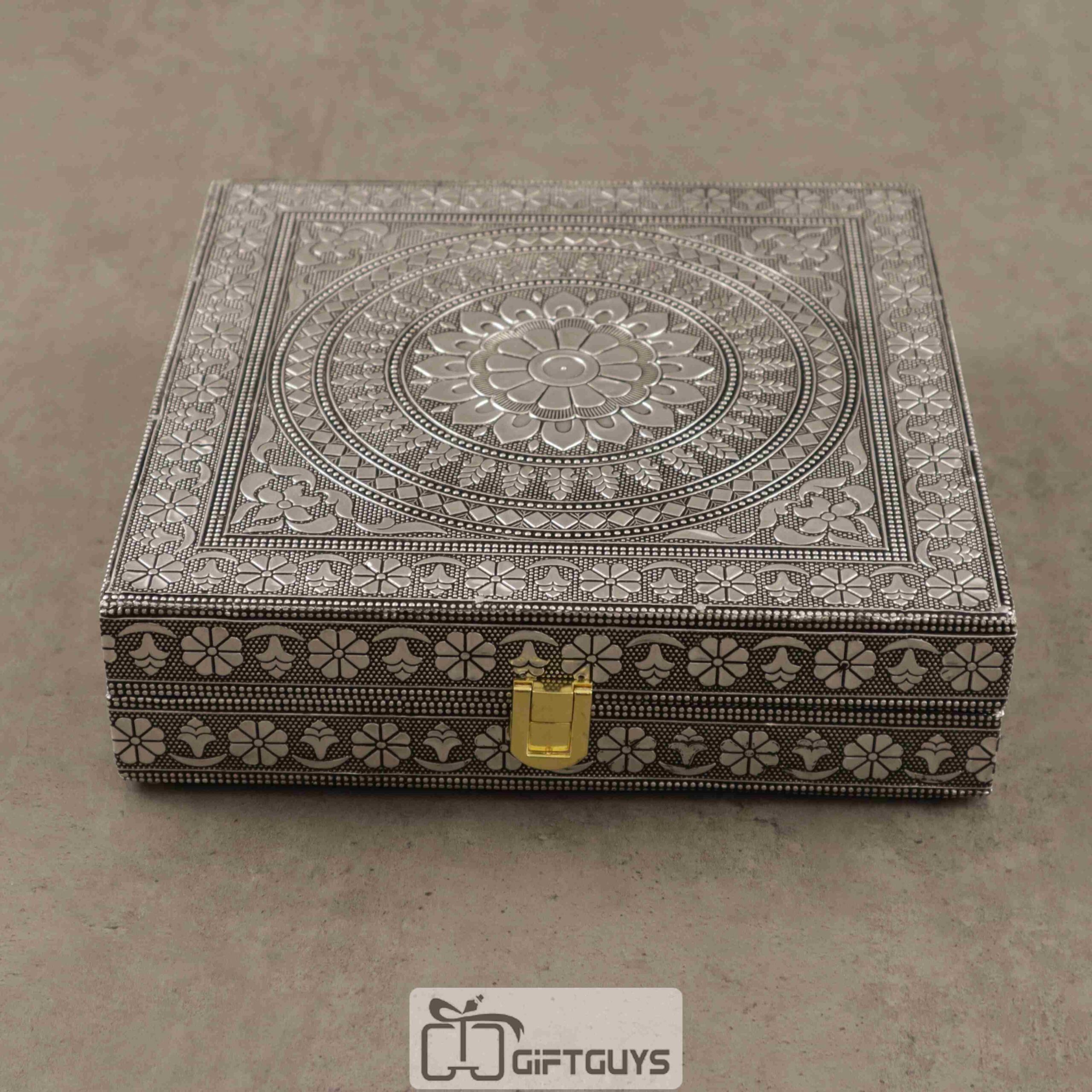 Royal Square Jewelry Box – Oxidised Embossed Design - Image 3