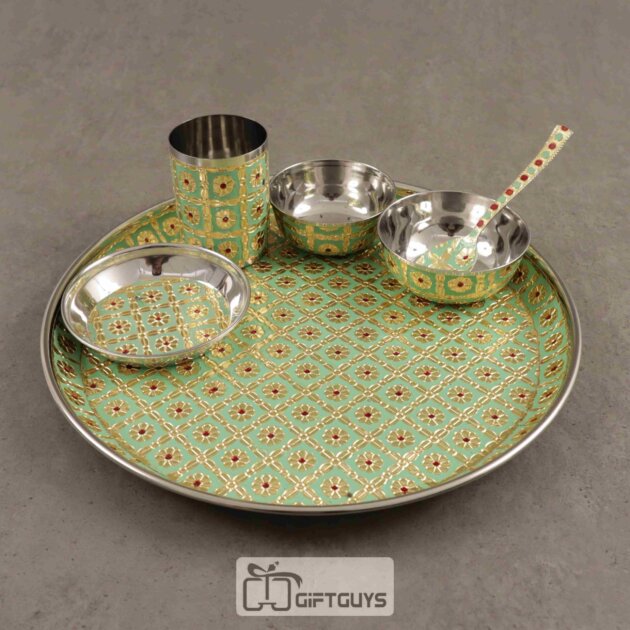 Meenakari Thali Set Light Green Colour 12.5 inch