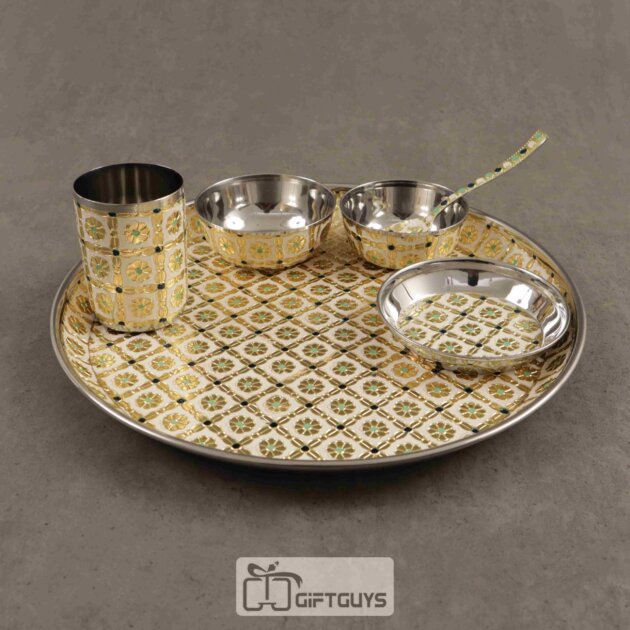 Meenakari Thali Set White Colour 12.5 inch