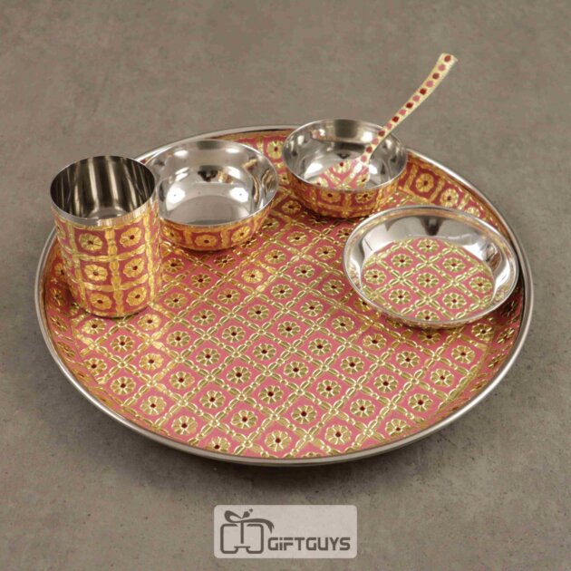Meenakari Thali Set Light Red Colour 12.5 inch