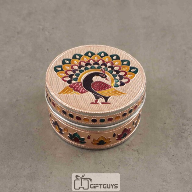 Meenakari Peacock Design Steel Box – 4 Inch Decorative Gift & Storage Container