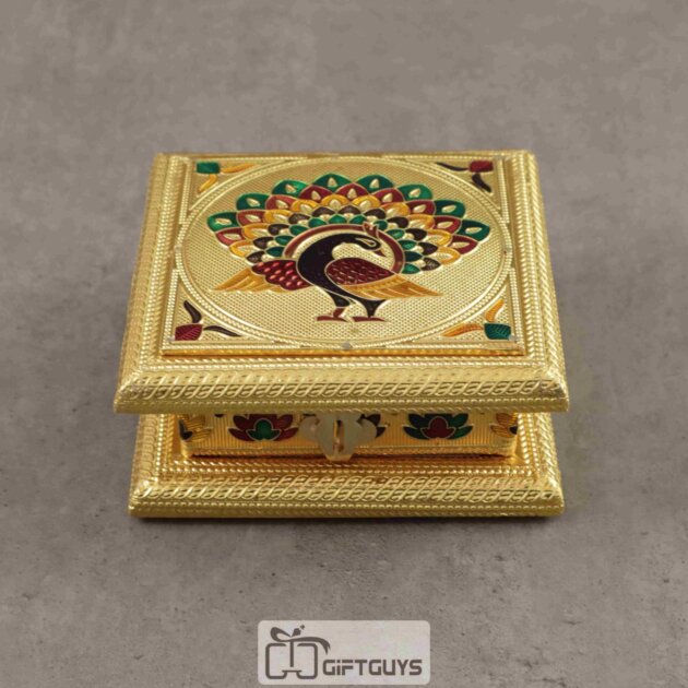 Peacock Design Wooden Dry Fruit Gift Box – 5x5 Inch | Festival & Wedding Return Gift Box