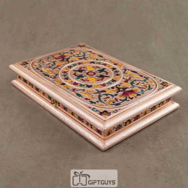 13x9 Inch Meenakari Floral Metal Gift Box with Compartments | Dry Fruit Box | Wedding Gift Box