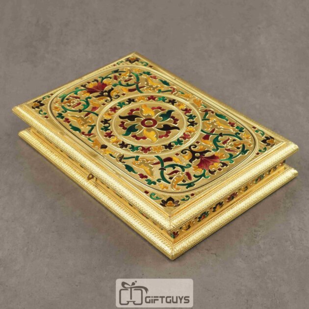 13×9 Inch Meenakari Floral Metal Gift Box with Compartments | Dry Fruit Box | Wedding Gift Box