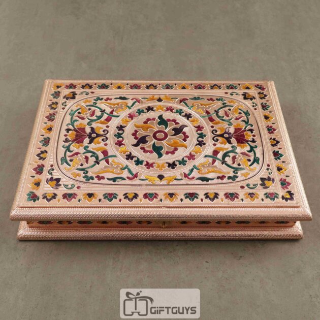 15 X 11 Inch Meenakari Floral Metal Gift Box with Compartments | Dry Fruit Box | Wedding Gift Box