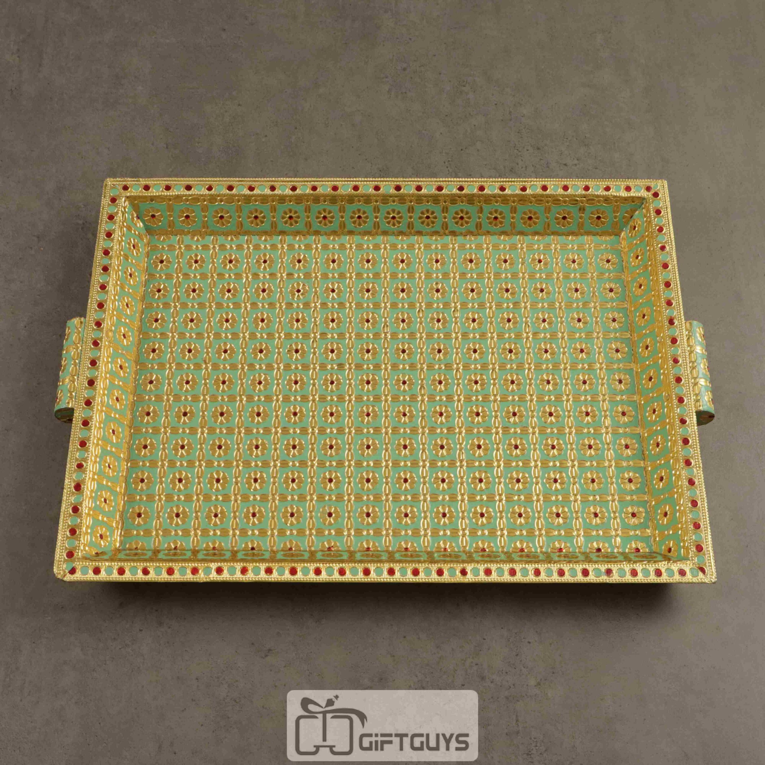 Green Meenakari Wooden Tray – 16x12 Inch Royal Serving Tray