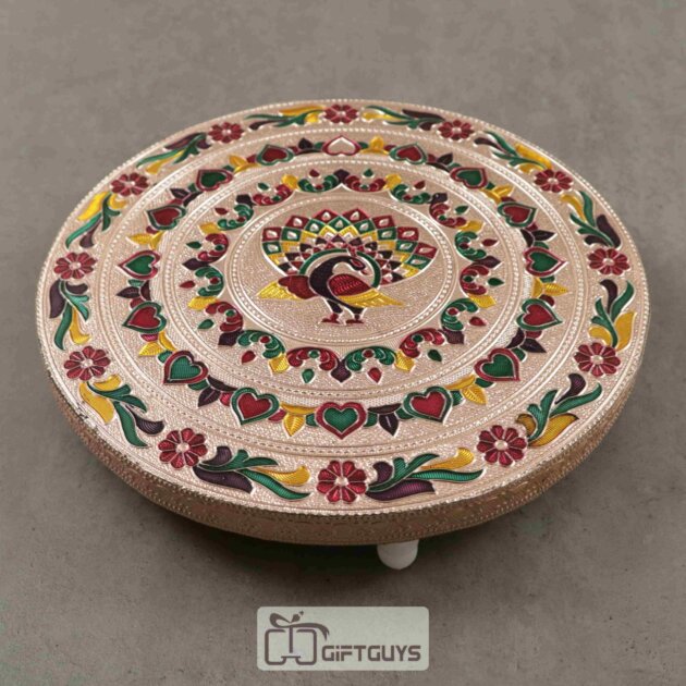 Copper Meenakari Round Shaped Pooja Manai