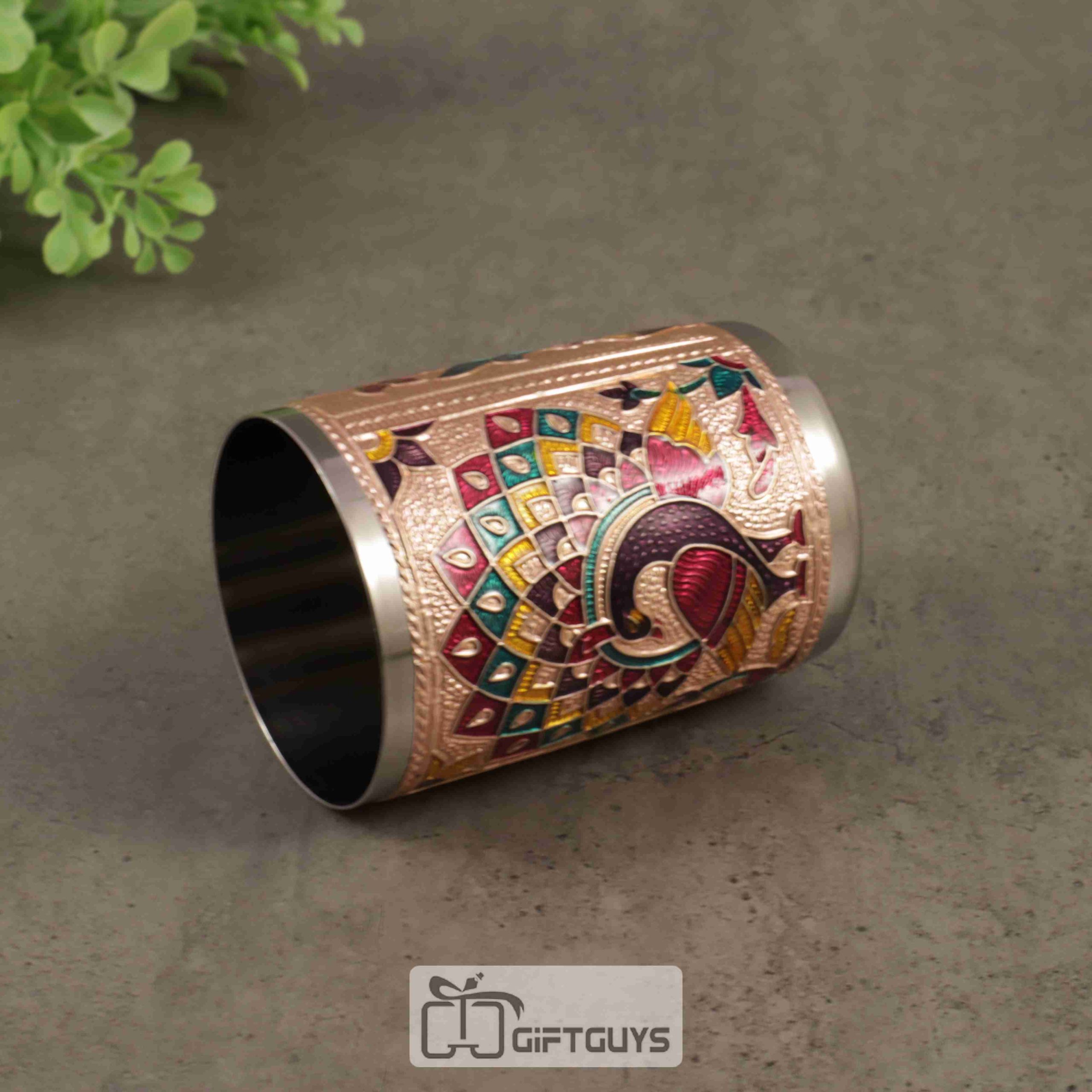 Elegant Meenakari Steel Glass – 250ml | Ethnic Kitchen Drinkware - Image 2