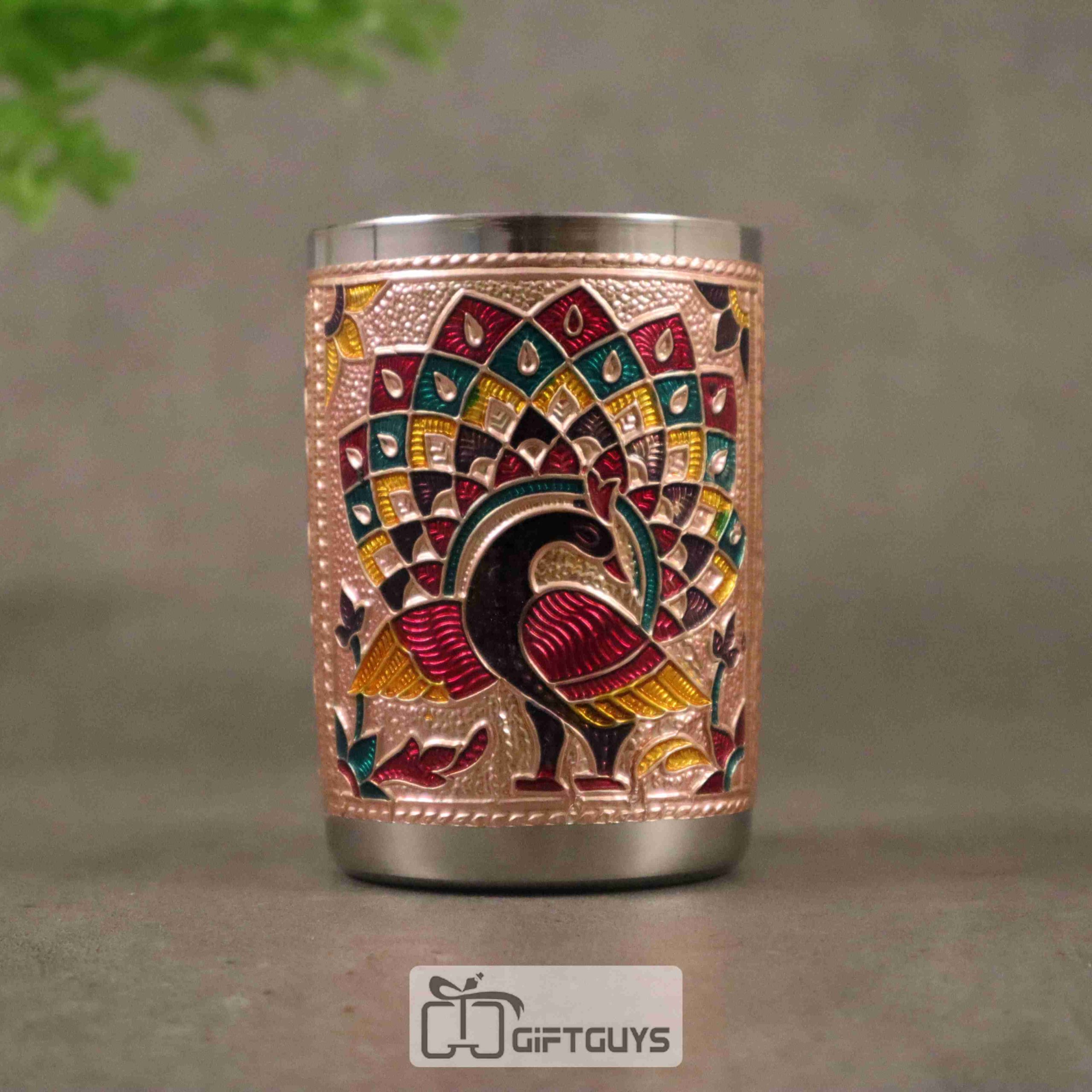 Elegant Meenakari Steel Glass – 250ml | Ethnic Kitchen Drinkware - Image 3