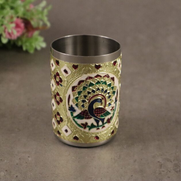Meenakari Worked Stainless Steel Glass
