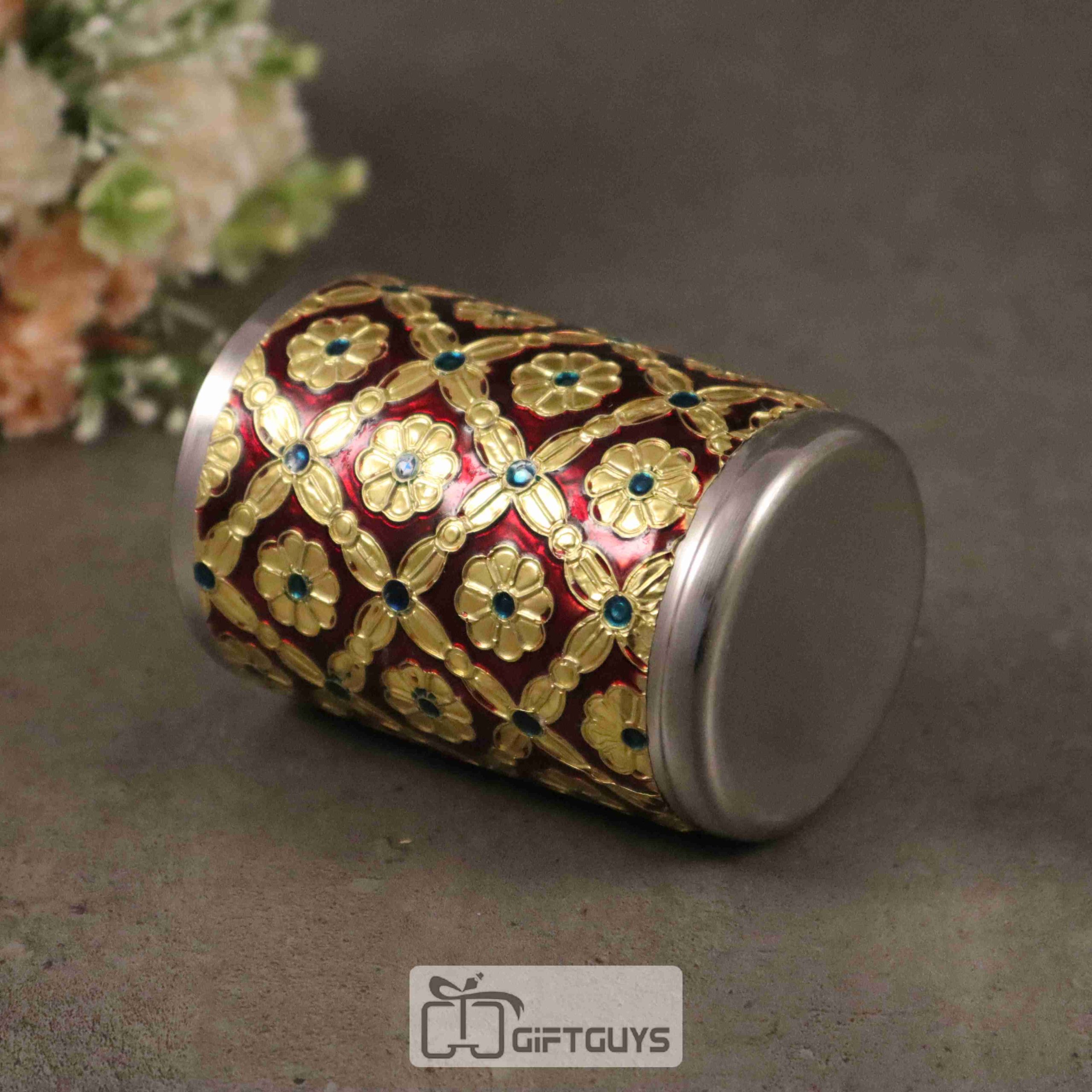 Red Meenakari Floral Stainless Steel Glass – Handcrafted 250 ml Traditional Tumbler - Image 2