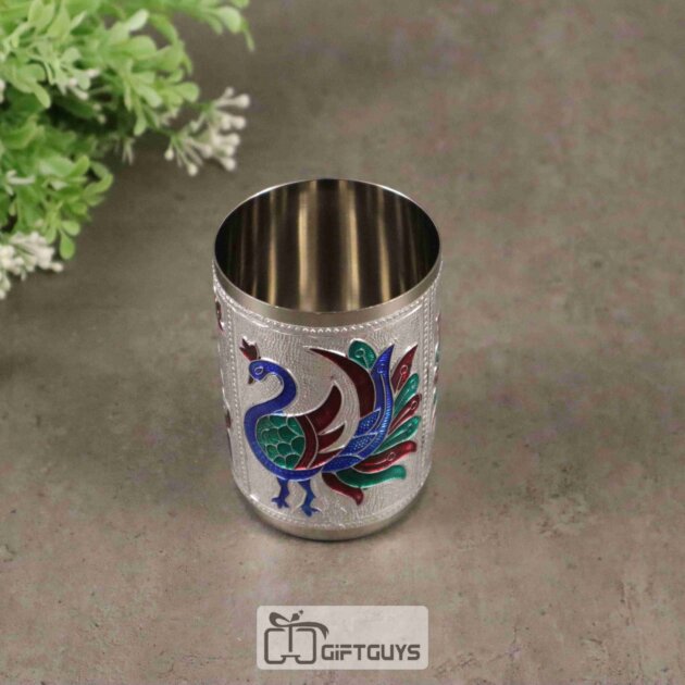 Peacock Design Meenakari Steel Glasses | 250ml