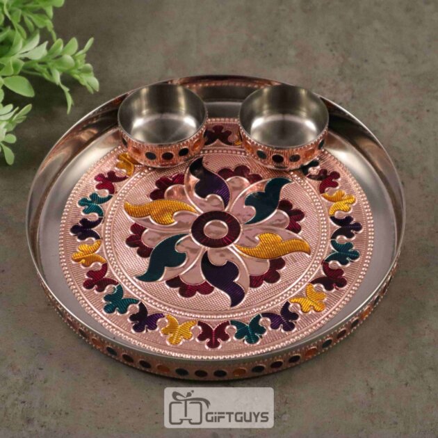 Meenakari Pooja Thali Set – 6.5 Inch Decorative Plate with 2 Bowls