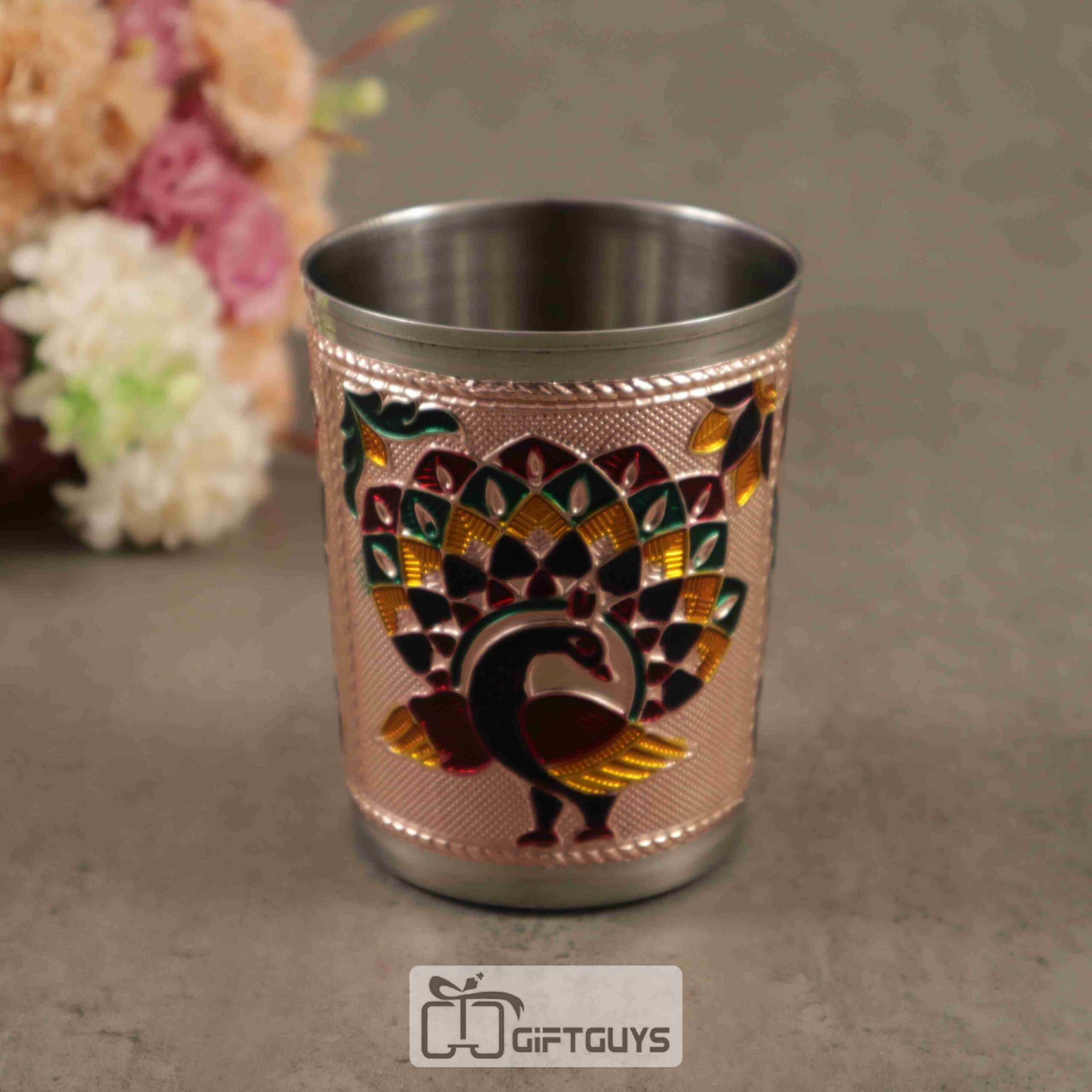 Traditional Meenakari Steel Glass – 250ml | Ethnic Kitchen Drinkware