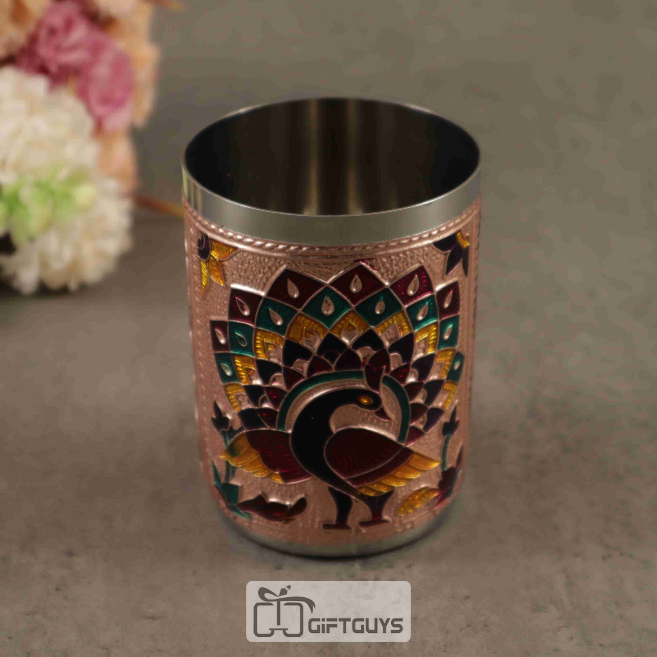 Elegant Meenakari Steel Glass – 250ml | Ethnic Kitchen Drinkware