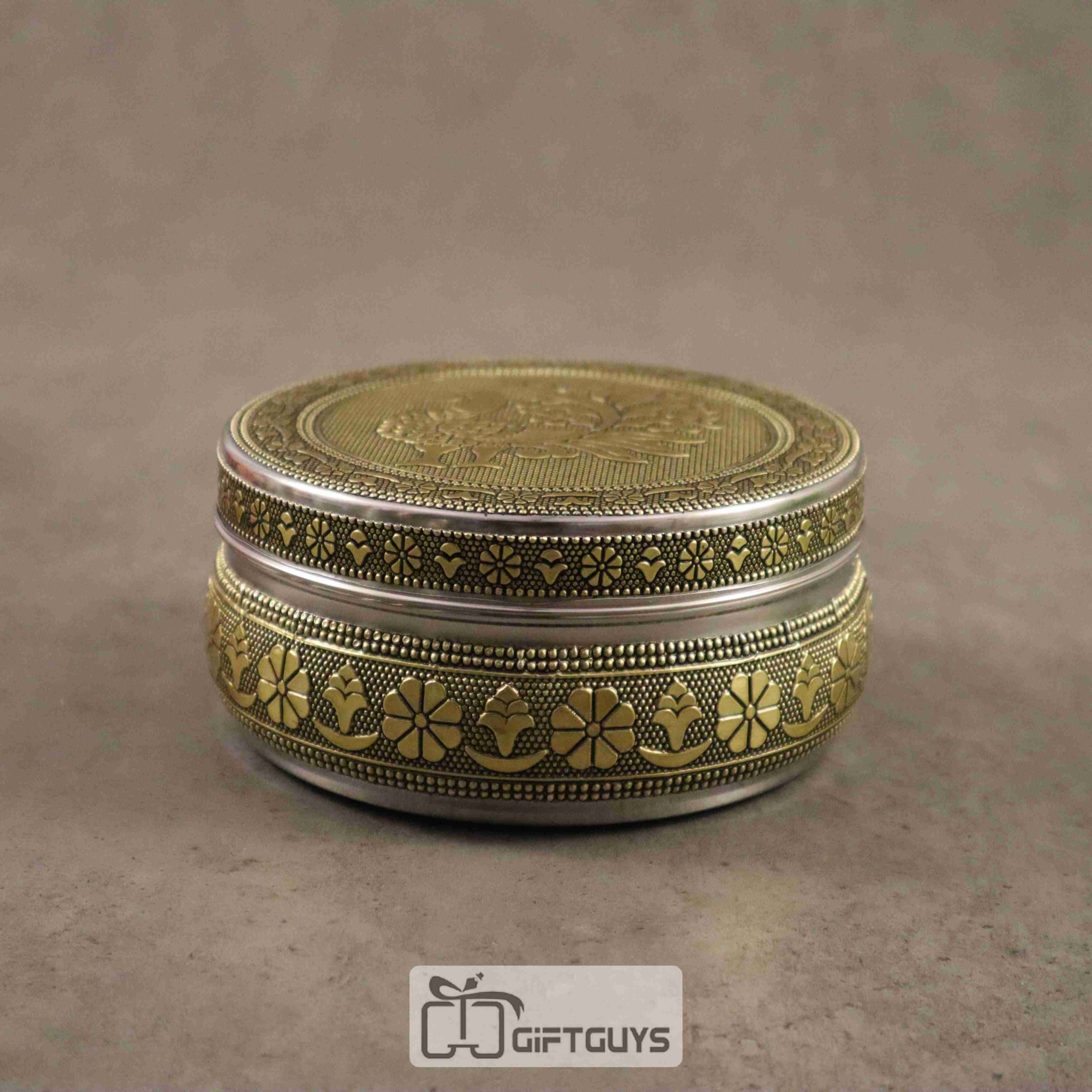 Golden Finish Peacock Design Steel Box – Decorative Gift Box for Jewelry, Pooja & Return Gifts (5-Inch) - Image 4