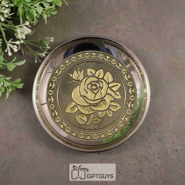 Golden oxidised floral designed plate 6 inch