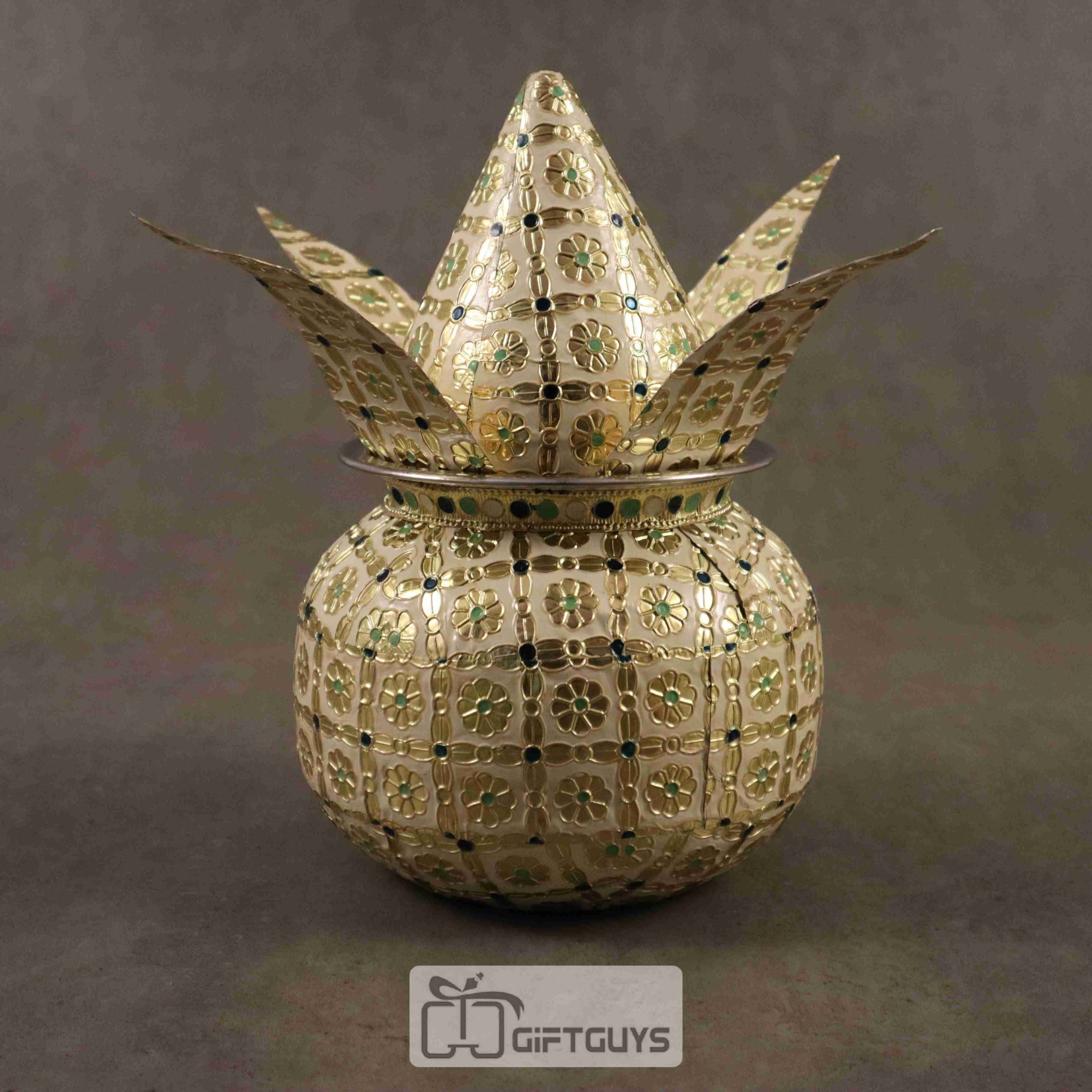 Meenakari Steel Kalash Decorative Pooja Showpiece – White Gold Finish - Image 3