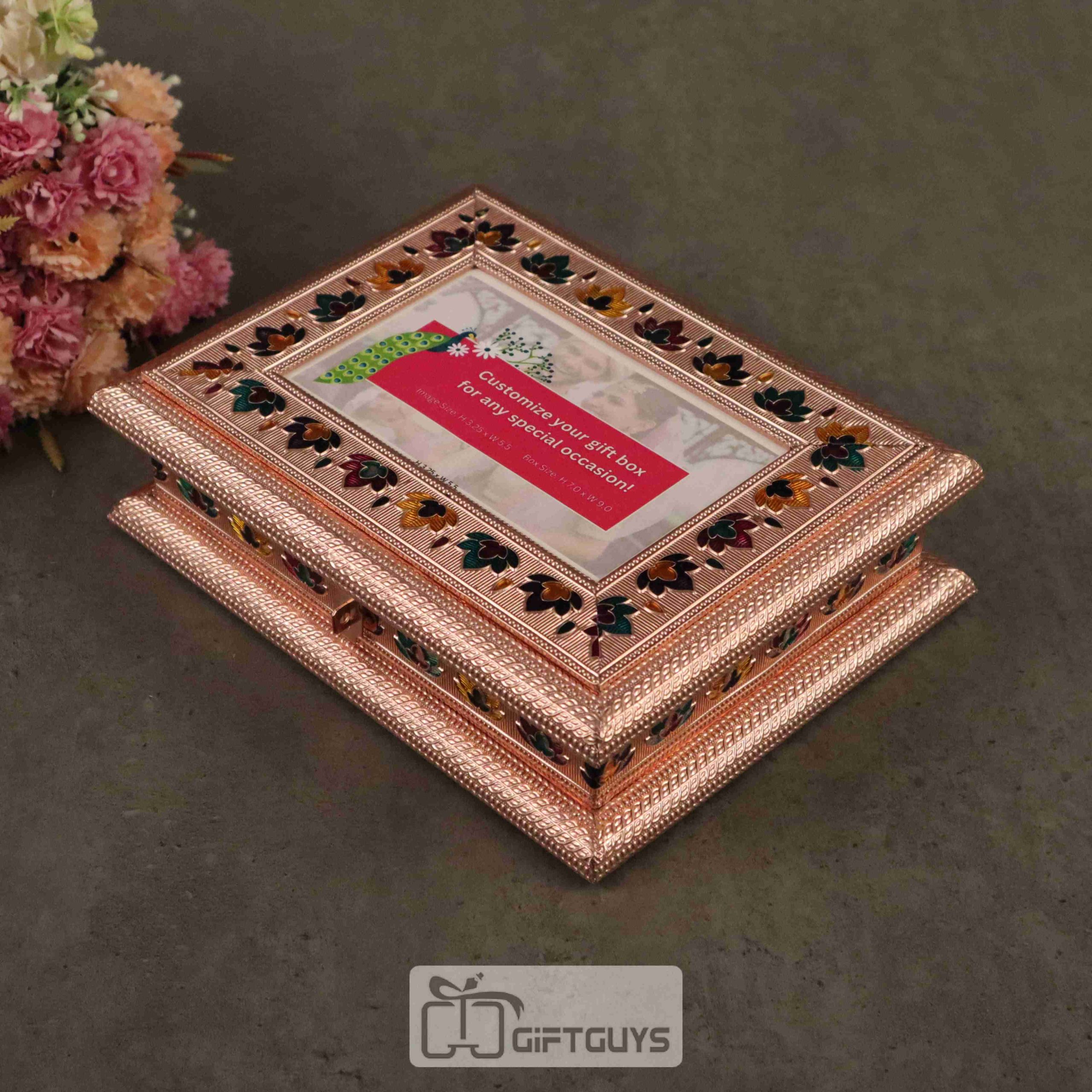 Meenakari Personalized Wooden Dry Fruit Box – 9×7 Inch | Custom Photo Gift Box