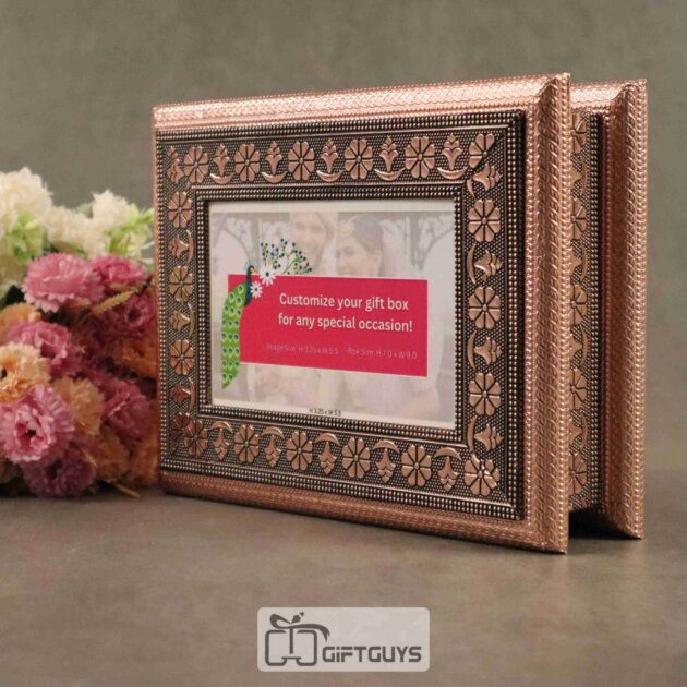 Personalized Oxidised Wooden Dry Fruit Box – 9 x 7 inch with Custom Photo Frame
