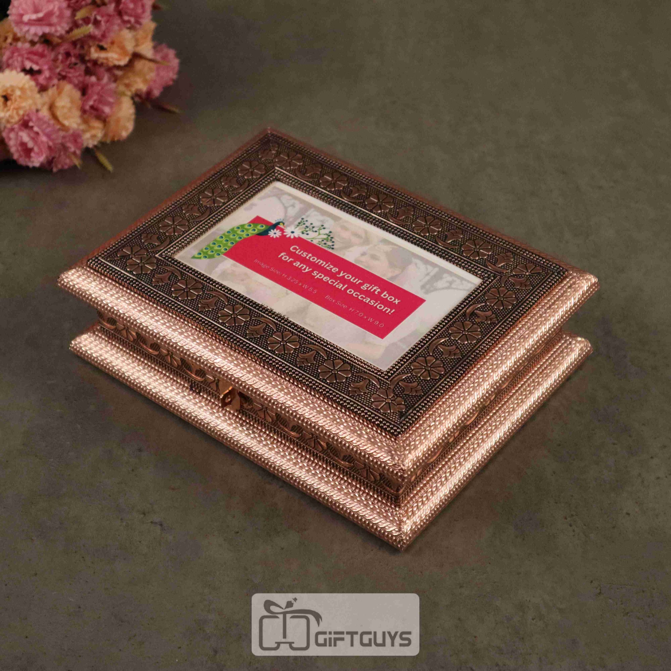 Personalized Oxidised Wooden Dry Fruit Box – 9 x 7 inch with Custom Photo Frame - Image 4