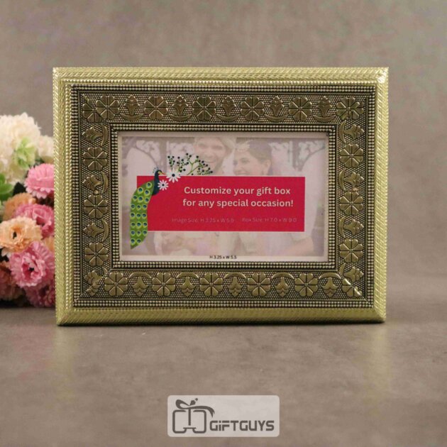 Personalized Oxidised Wooden Dry Fruit Box – 9 x 7 inch with Custom Photo Frame