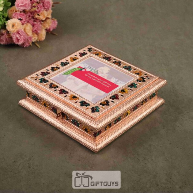 Meenakari Personalized Wooden Dry Fruit Box – 8x8 Inch | Custom Photo Gift Box