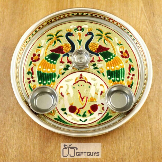 Decorative Ganesha Designed Meenakari Pooja Thali